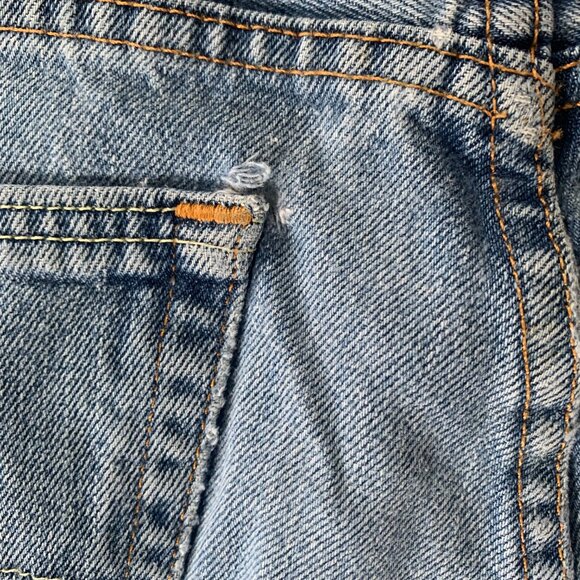 Levi's 505 Regular Fit Distressed Light Wash Denim Straight Leg Jeans - Picture 14 of 15